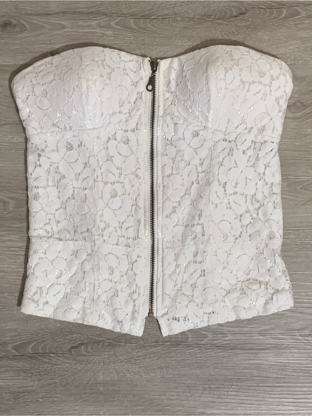 Full Tilt White Lace Strapless Zip-Front Bustier Top